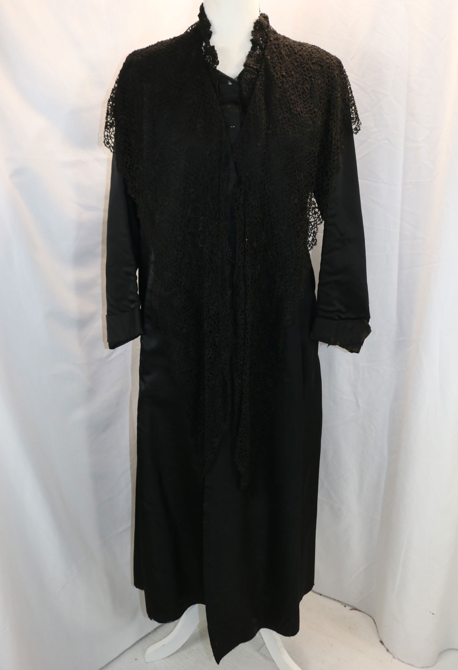 Victorian Black Silk Full Length Coat with Lace (1 of 15)