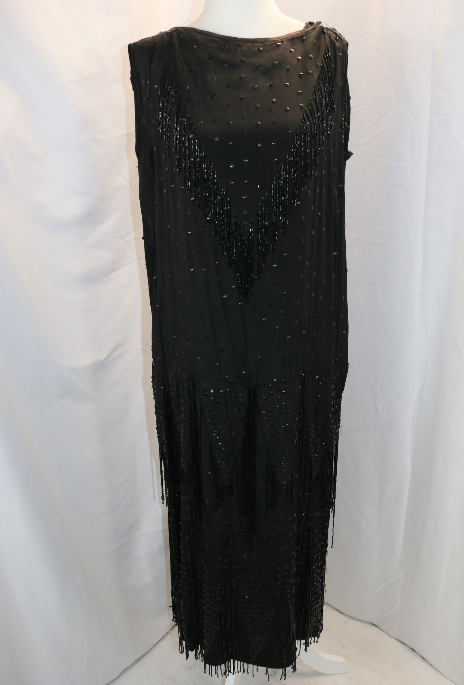 Vintage 1920's Black Silk & Jet Black Beaded Fringe Flapper Dress (1 of 12)