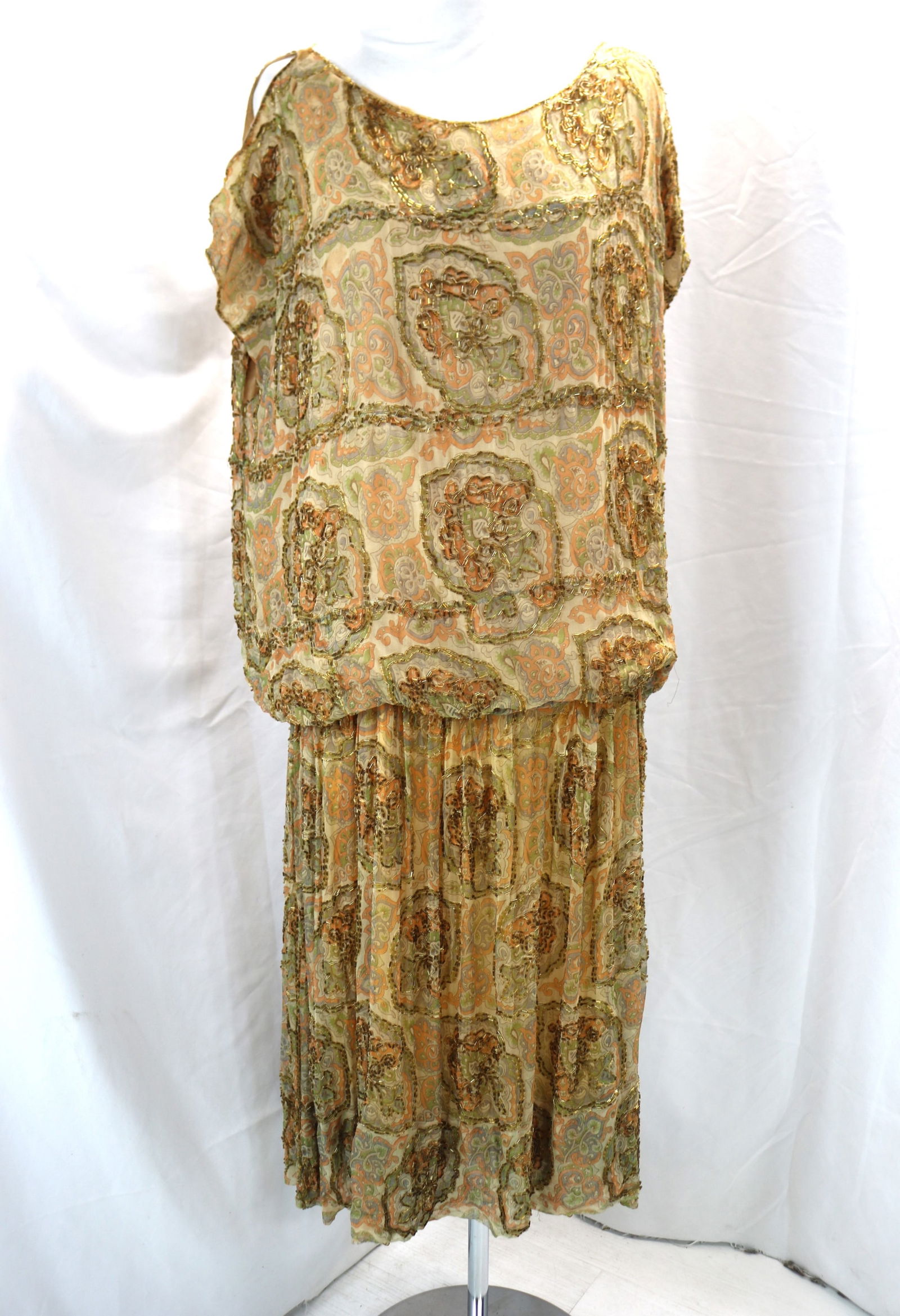 Vintage 1920's orange, green & gold floral beaded flapper dress (1 of 14)