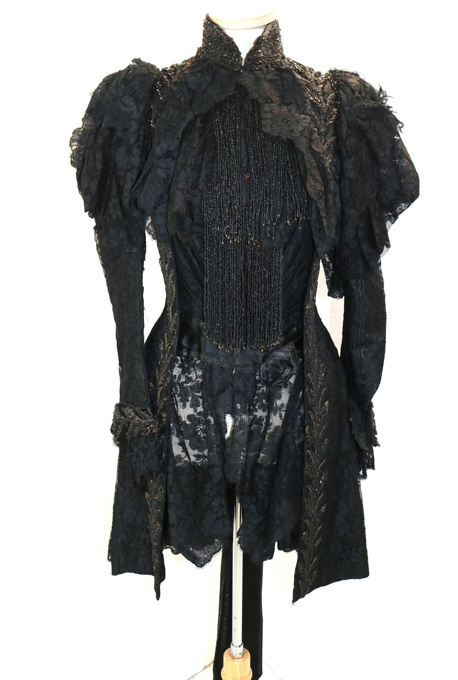 Antique late 1800's black lace & jet beaded coat with mutton sleeves (1 of 14)