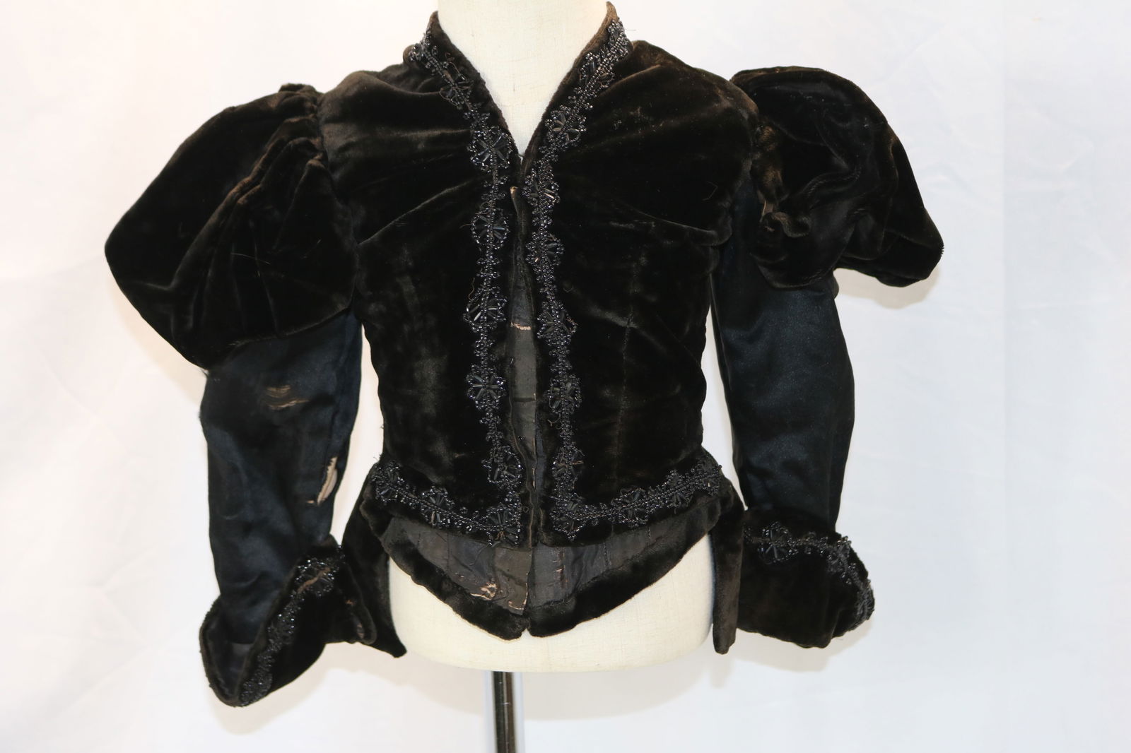Antique 1800's black child velvet & jet beaded bodice (1 of 13)