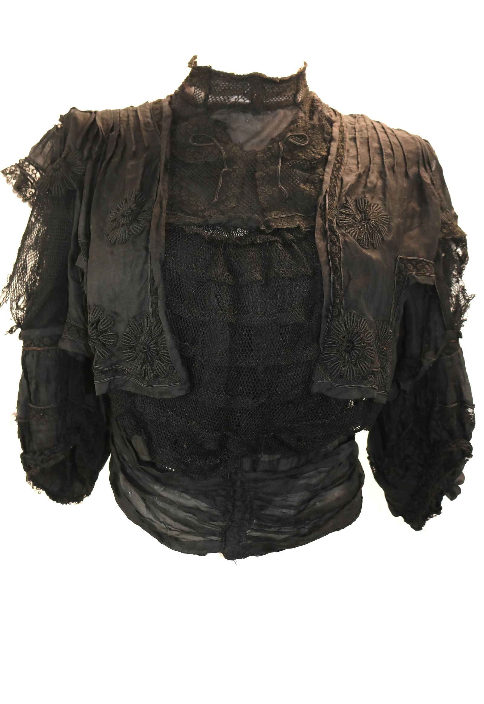 Antique early 1900's black lace & silk bodice (1 of 9)