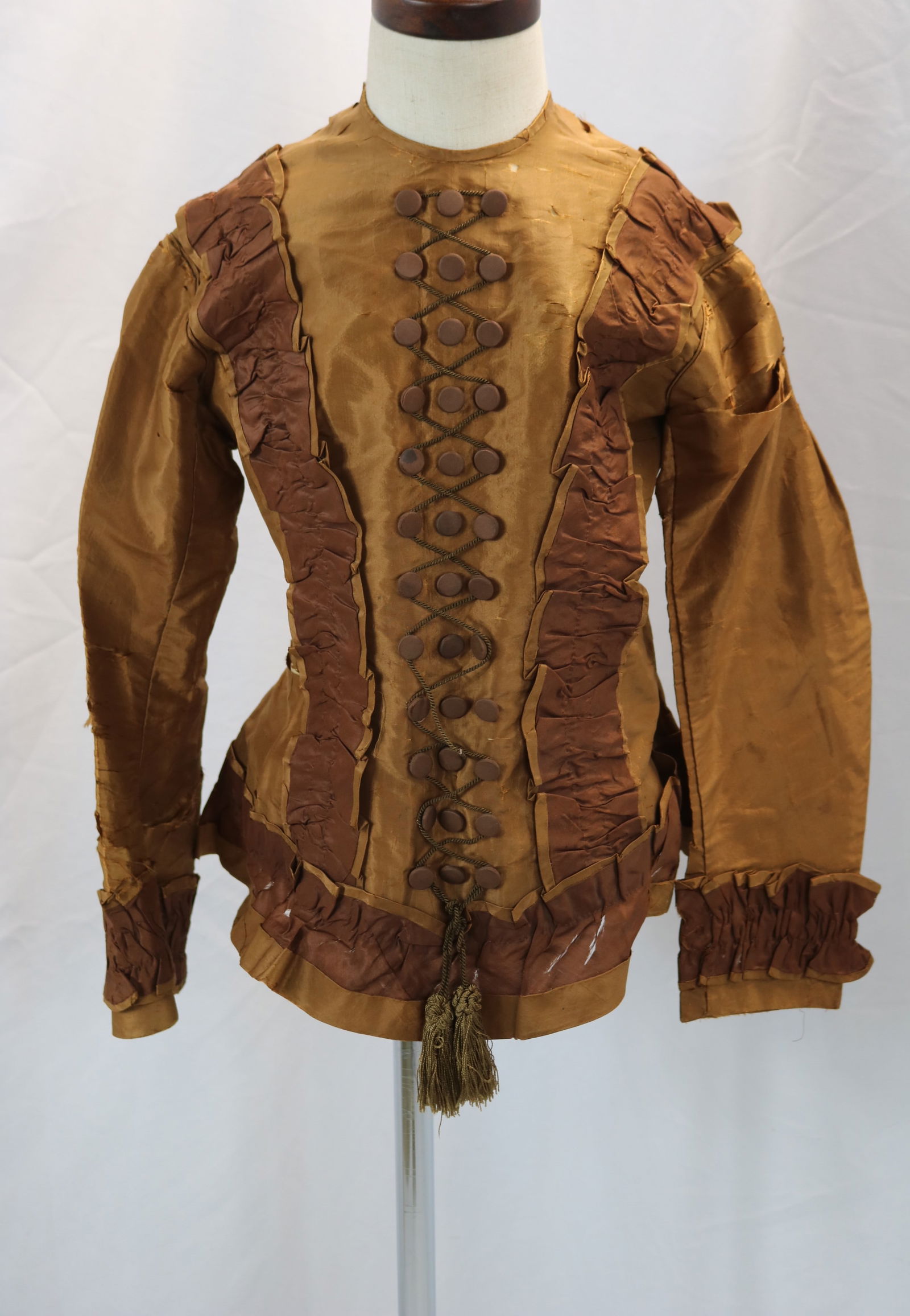 Antique mid 1800's brown silk bodice with corset front (1 of 20)