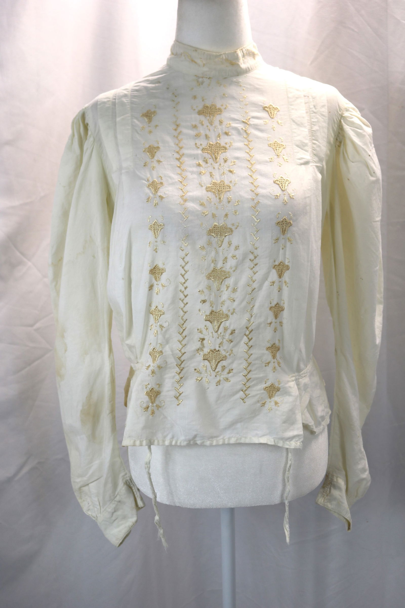 Edwardian white cotton blouse with gold embroidery (1 of 19)