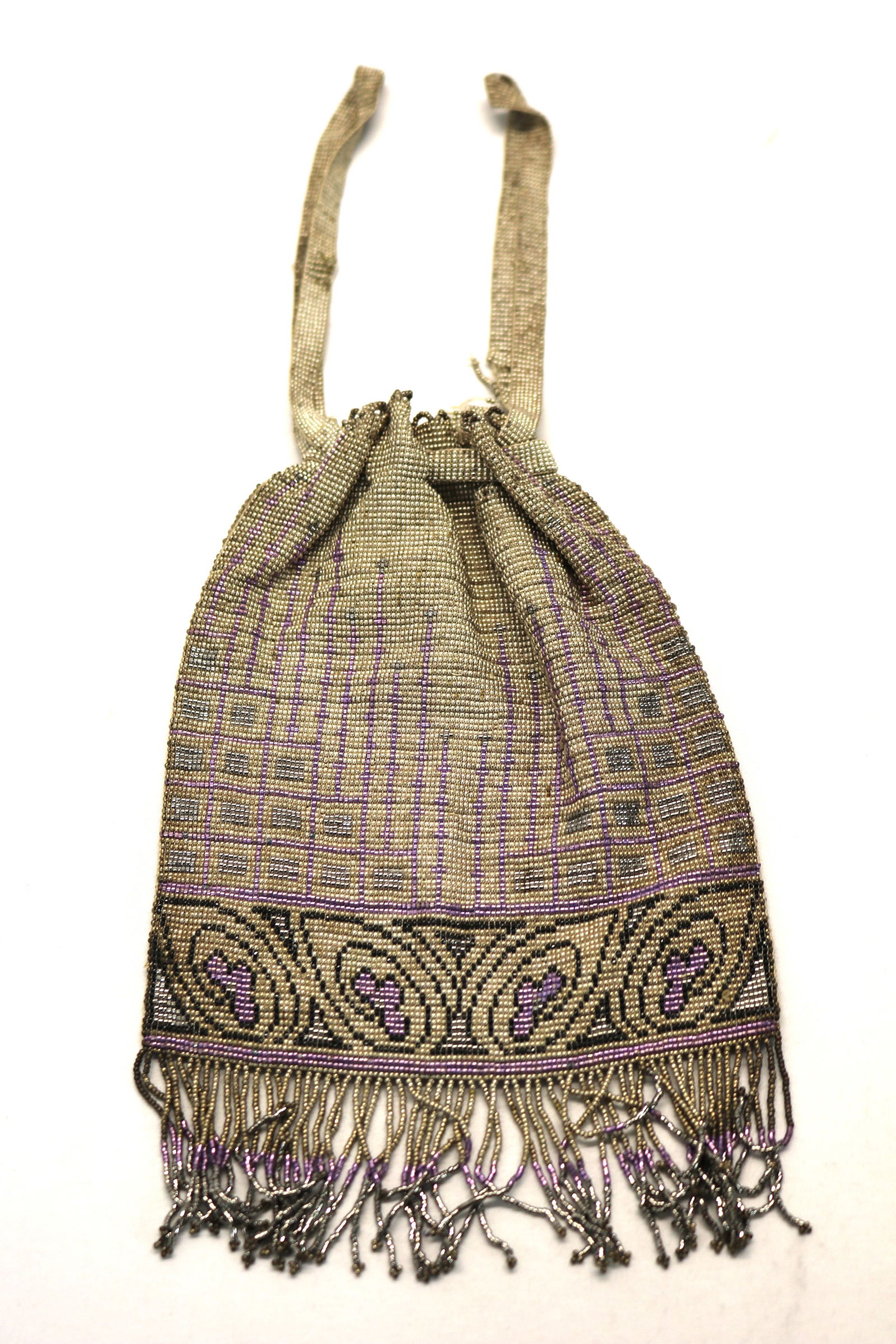 Vintage 1920's ridicule micro beaded purse in gold & purple (1 of 5)