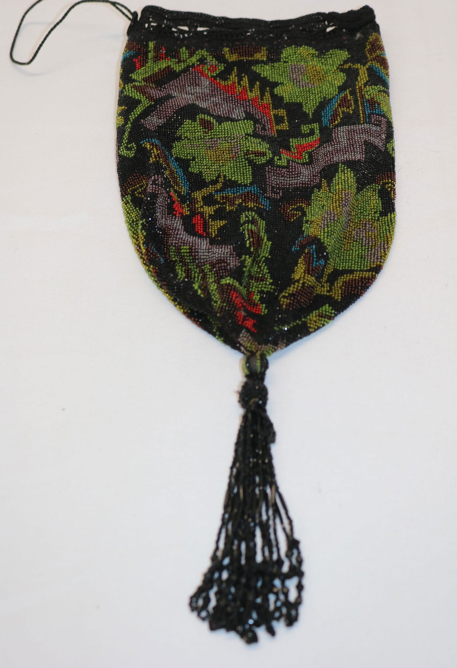 Antique floral beaded ridicule bag with tassel (1 of 6)