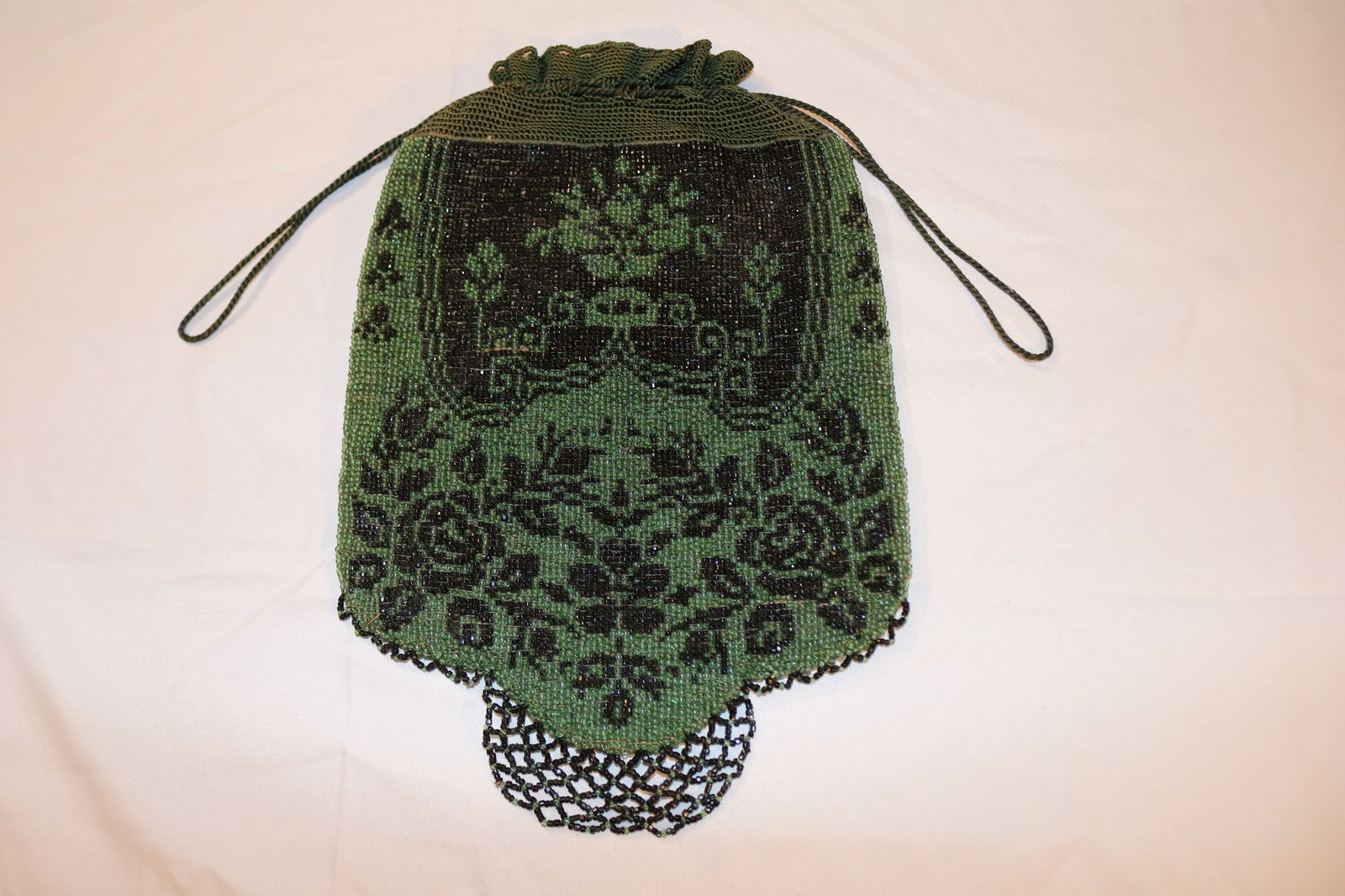 Antique Green & Black Beaded Ridicule Purse (1 of 7)