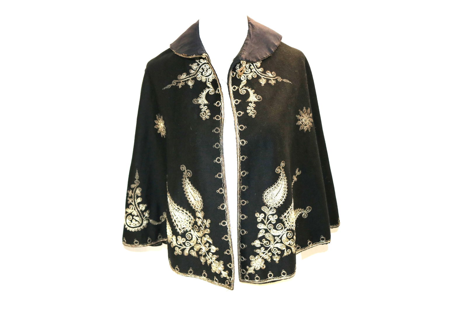 Antique 1860/70's Black Wool Cape with Metallic Thread Embroidery (1 of 8)