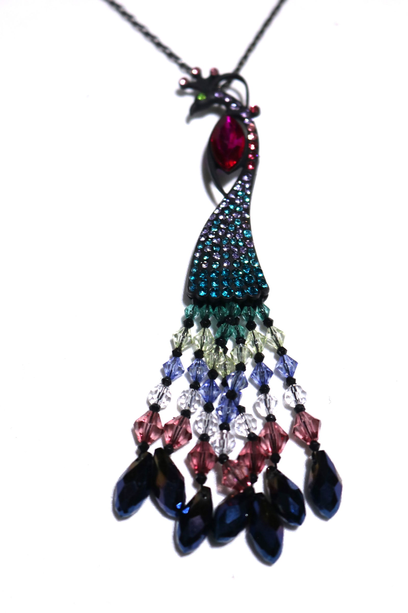 Vintage Betsy Johnson Peacock Necklace with Colorful Stones (1 of 7)