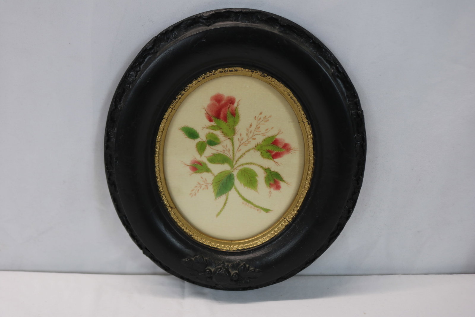 Victorian Oval Frame with Roses Signed O'Donwing (1 of 10)