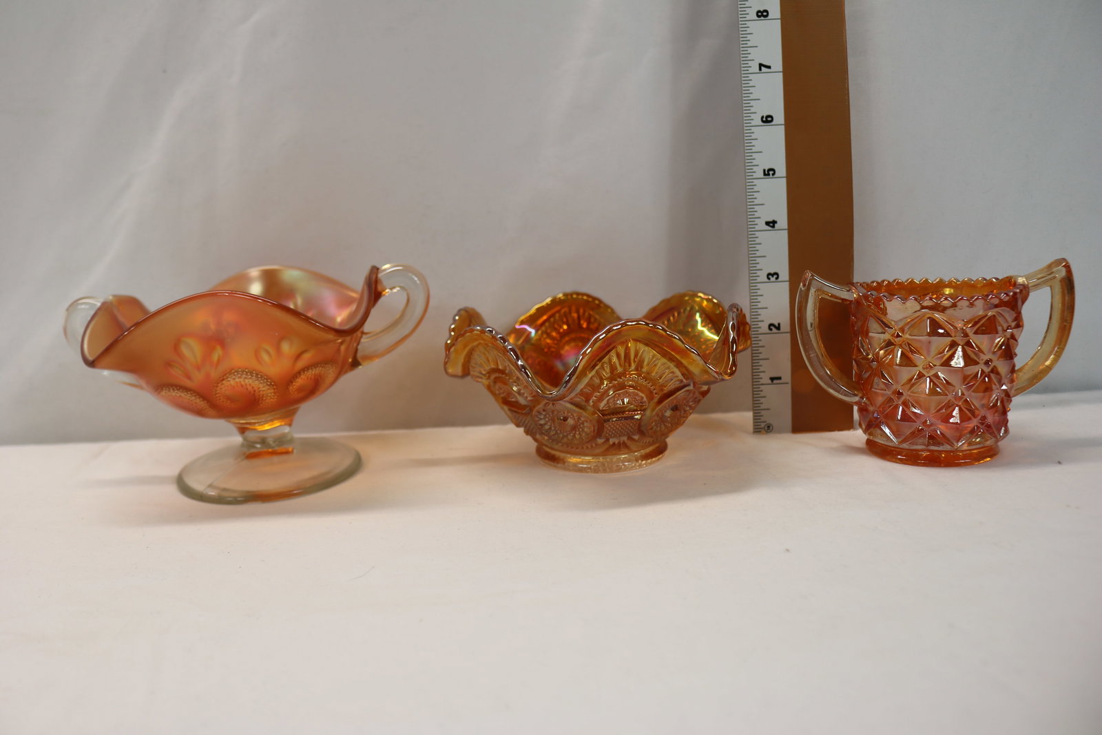 Lot of 3 Pieces Merigold Carnival Art Glass 2 Candy Dish, I Sugar (1 of 19)