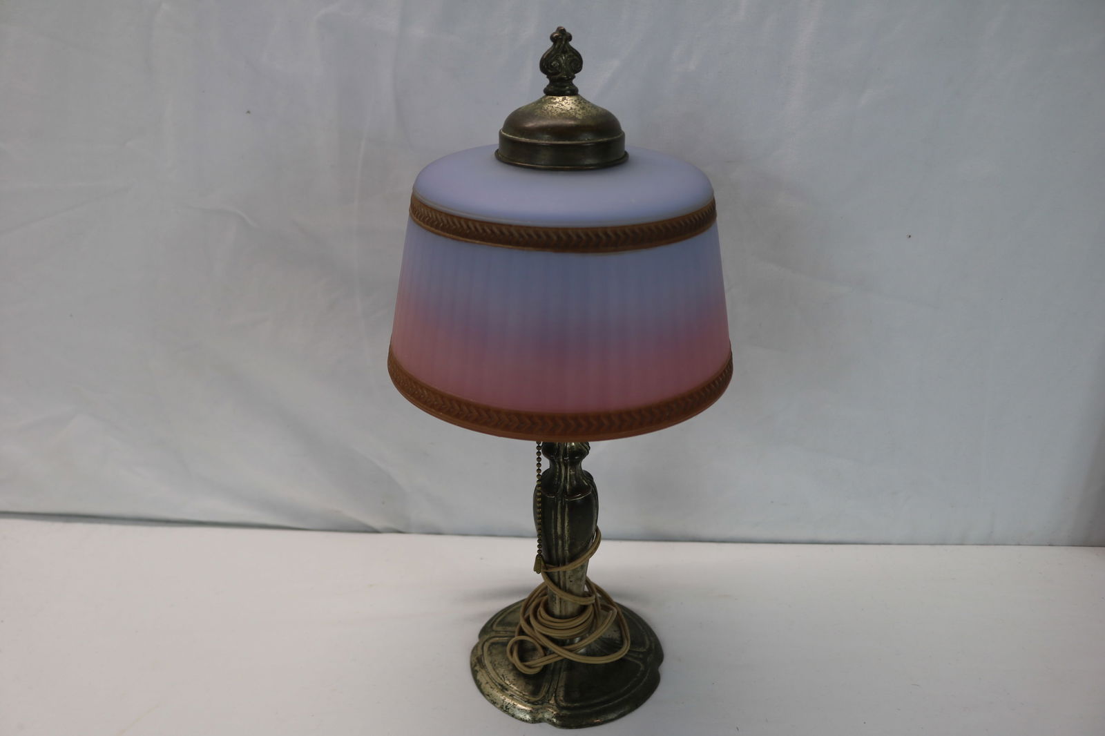 Antique Reverse Painted Glass Shade Lamp, Silver Plate Over Bronze (1 of 9)