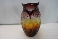 Vintage Ombre Purple Clear & Golden Art Glass Owl Vase