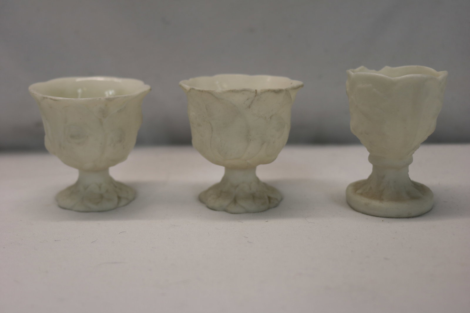Lot of 3 Antique Parian Ware Egg Cups: couple flea bites, see photo's