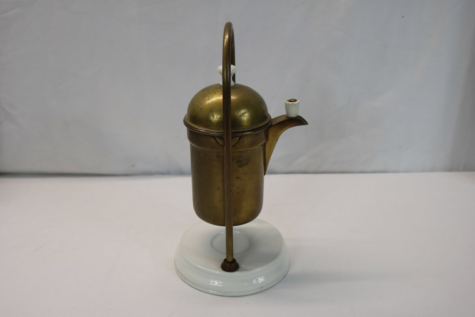 Antique Brass & Porcelain Coffee Percolator on Stand (1 of 7)