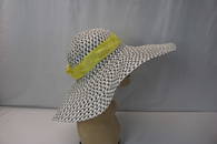 Vintage Extra Wide Brim Floppy Hat, Black & White with Yellow Ribbon