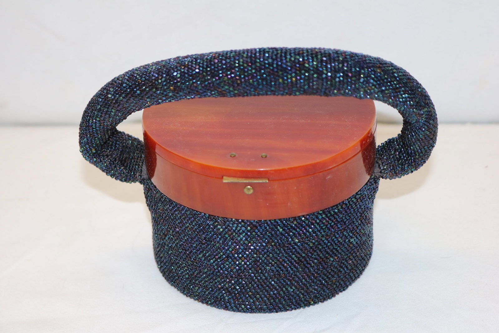 Vintage Blue Carnival Glass Beaded Purse with Lucite (1 of 10)