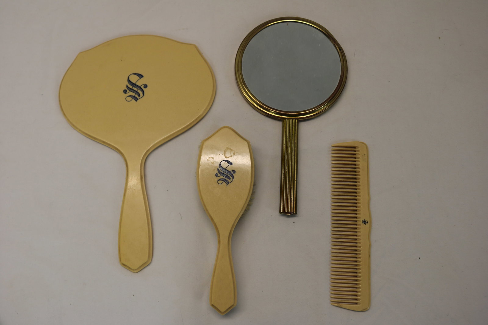 Lot of Vintage Hand Mirror, Brush & Comb Set, Marked, & Extra Hand Mirror (1 of 8)