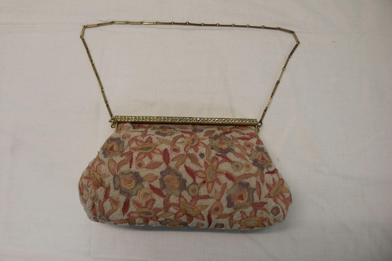 Vintage Hand Beaded in France Evening Bag with Rhinestone Clasp (1 of 12)