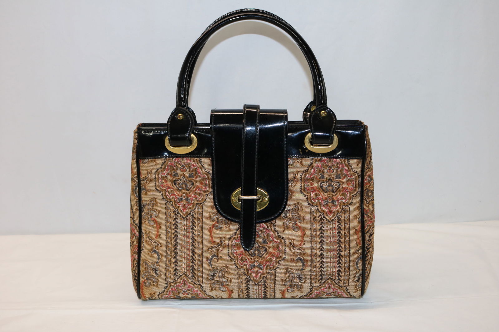 Vintage Brocade & Patent Leather Hand Bag, Like New (1 of 8)