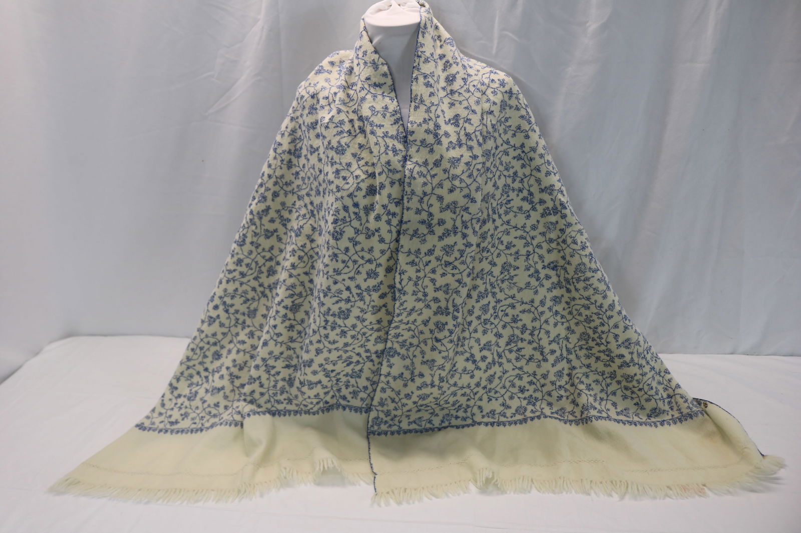 Vintage Blue & Beige Printed Shawls with Flowers (1 of 7)