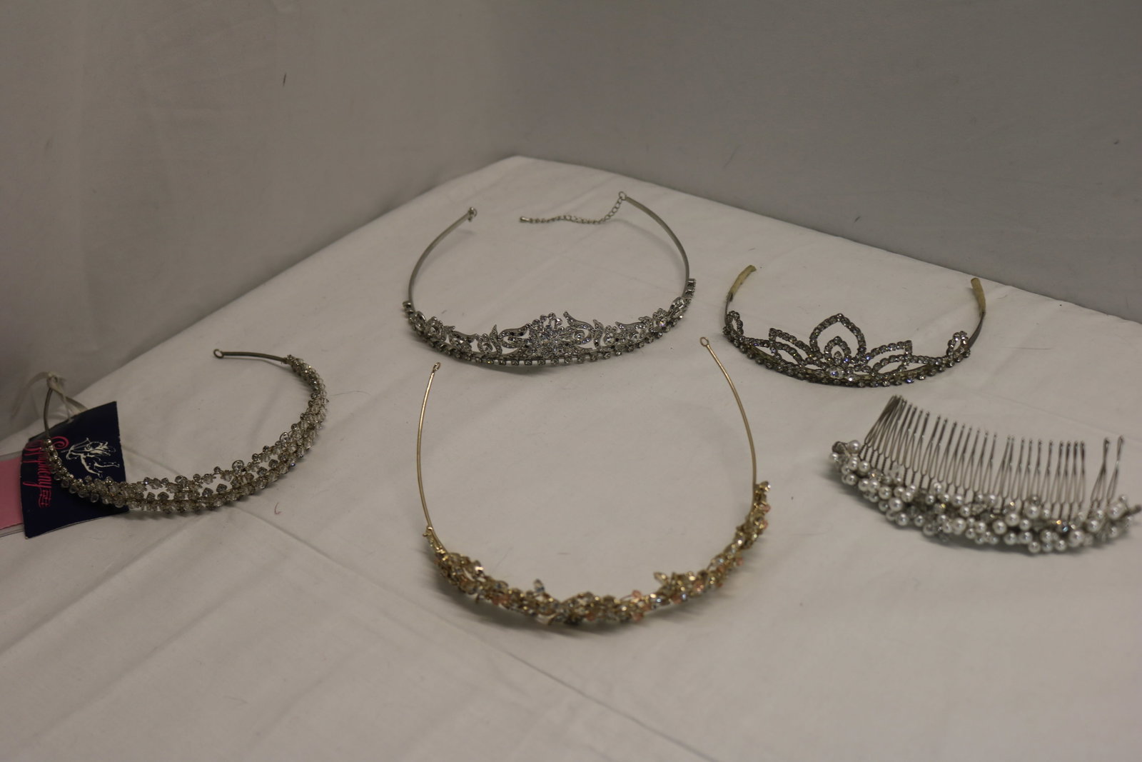 Lot of 5 Vintage Old Store Stock Rhinestone & Beaded Tiaras: see photo's