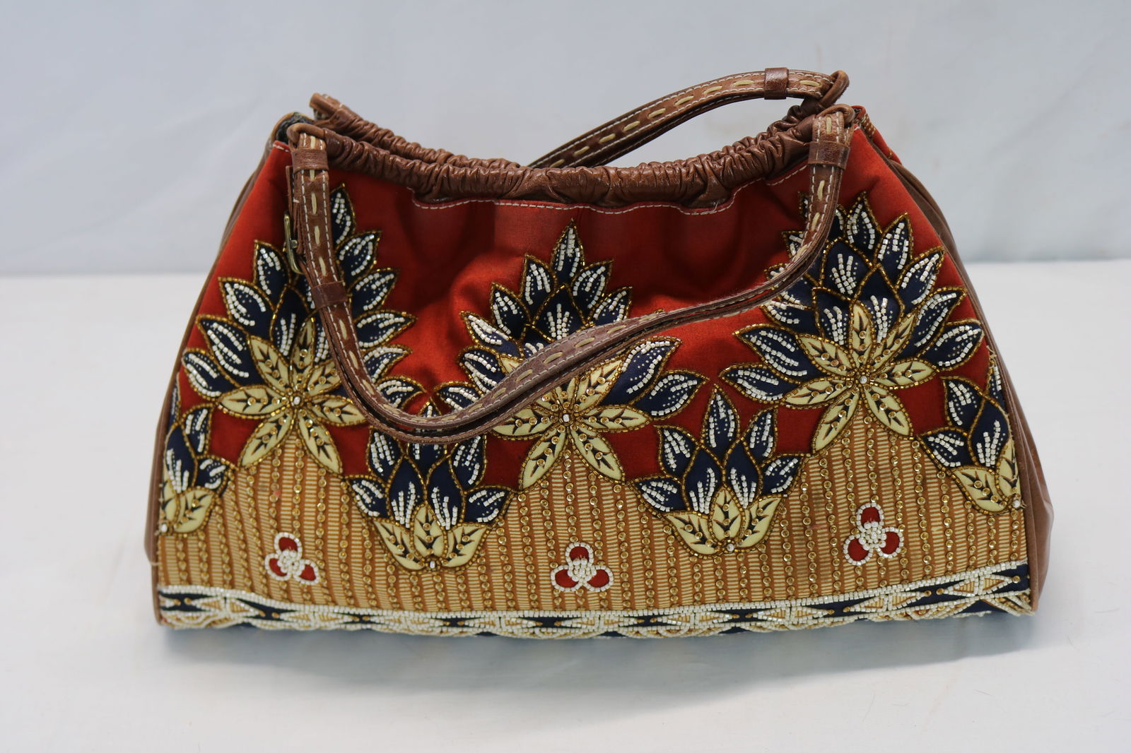 Vintage Isabella Fiore Red, Blue & Brown Beaded Fabric Purse (1 of 8)