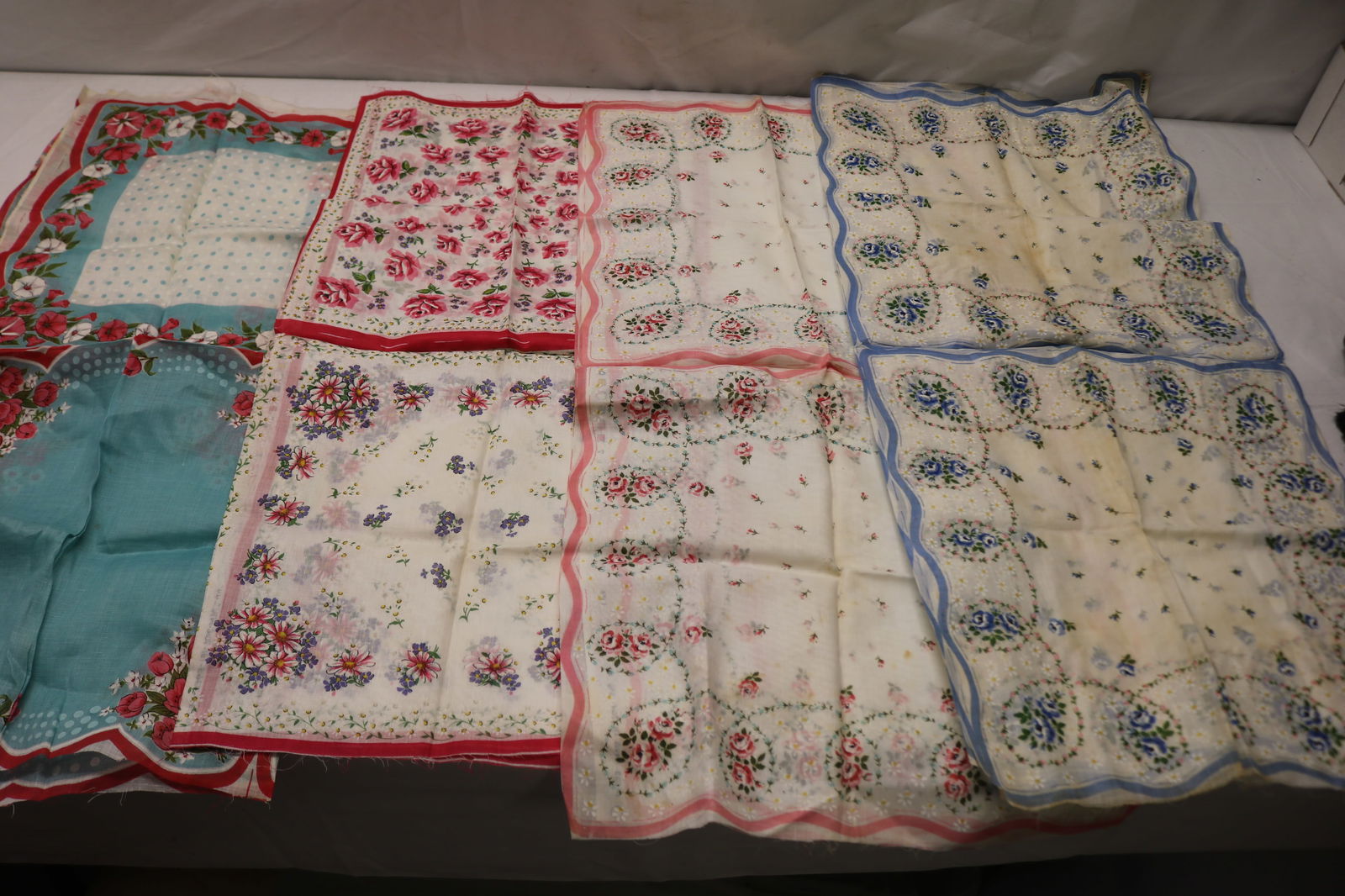 Lot of 4 Vintage Old Store Stock Uncut Hankie Fabric: see photo's