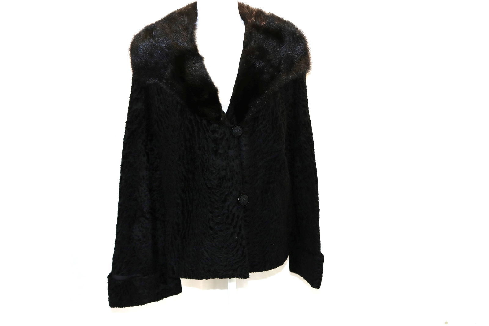Vintage 1950's Gladdings Black Persian Lamb Style Jacket with Fur Collar (1 of 6)
