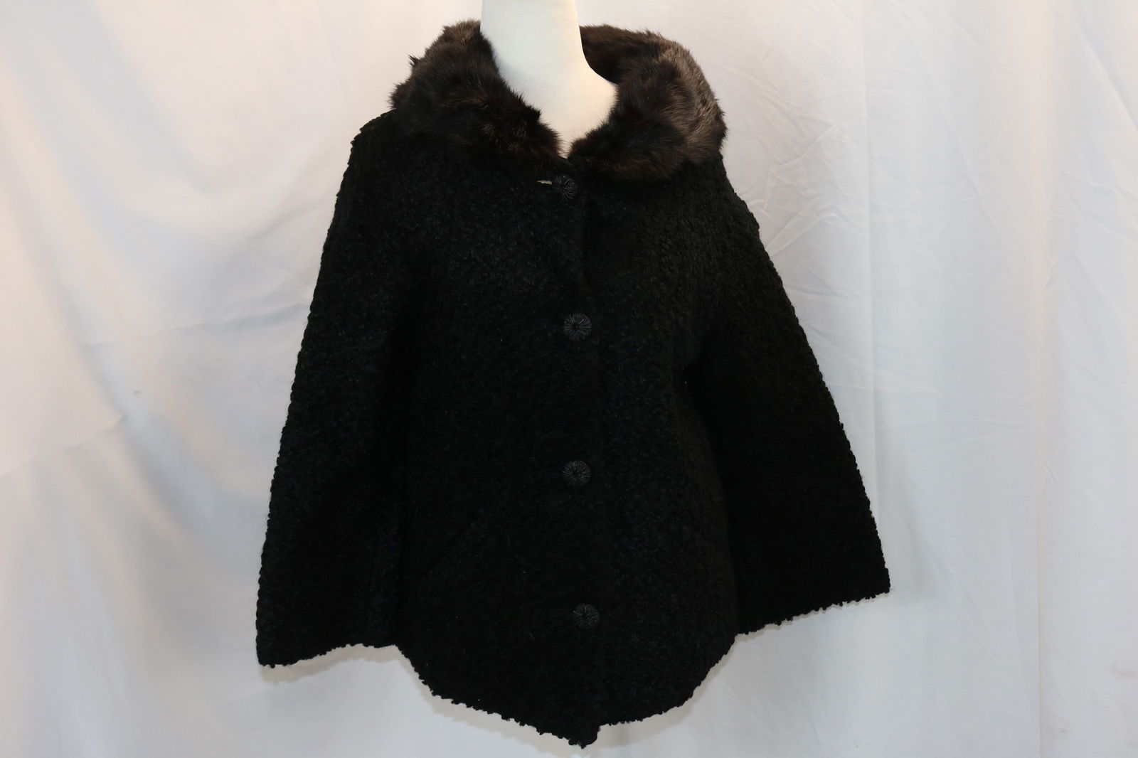 Vintage 1950/60's Black Faux Persian Lamb Jacket with Real Fur Collar by Winter (1 of 5)