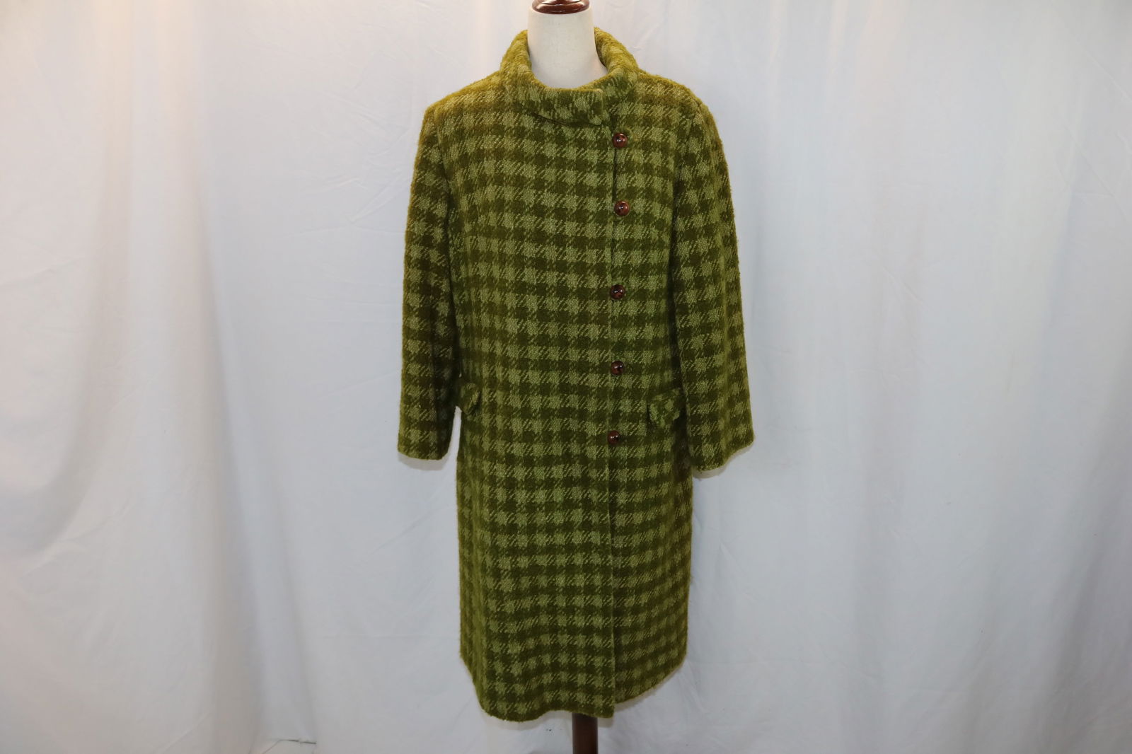 Vintage 1960's Bromleigh Green Wool Plaid Coat (1 of 8)