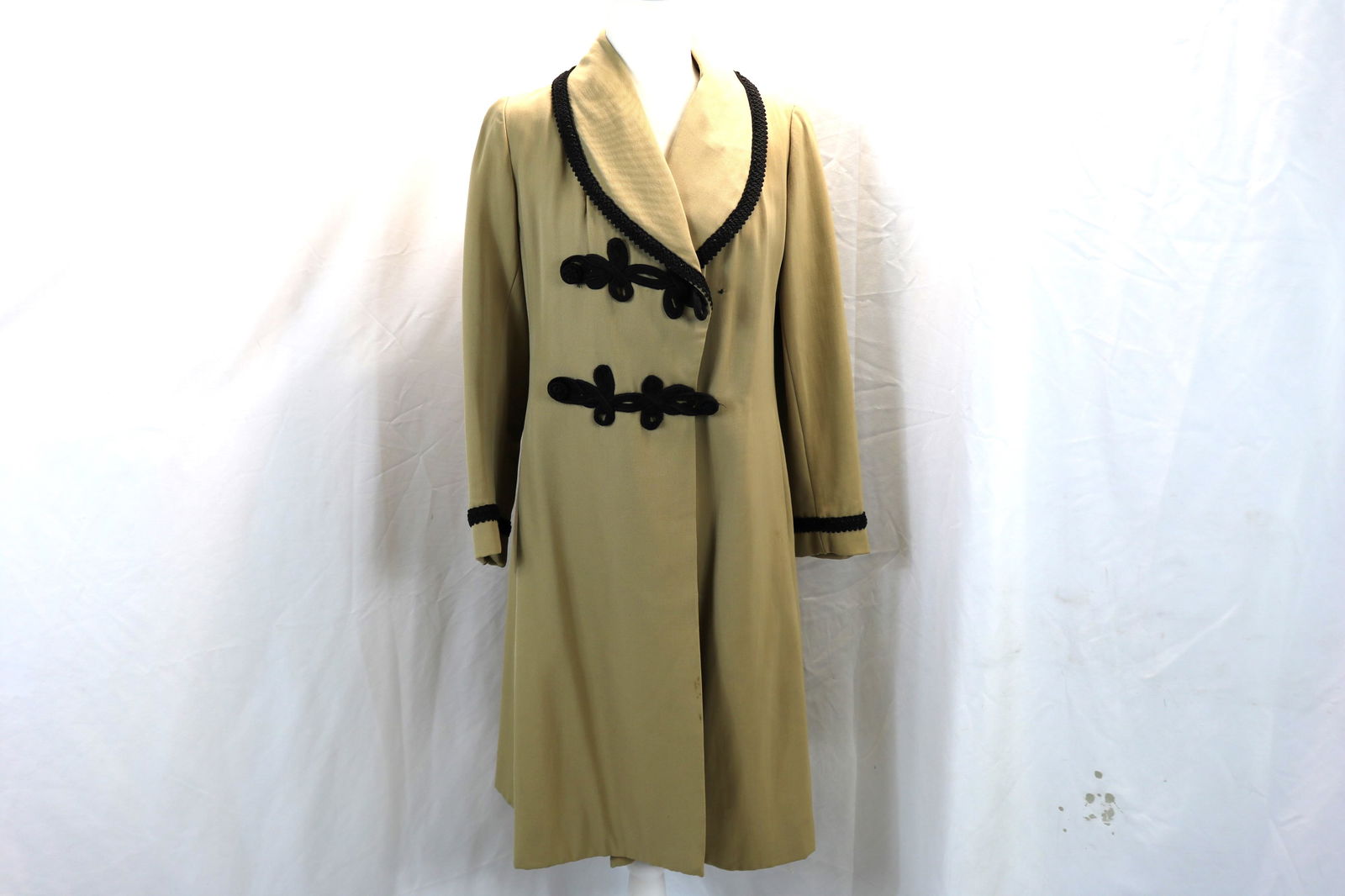 Vintage 1960's Bonwit Teller, Bill Blass for Bond Street, Tan Coat with Black Cord Trim (1 of 9)