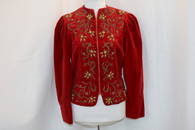 Vintage 1930's Red Velvet Crop Jacket with Metallic Trim & Studded Detail