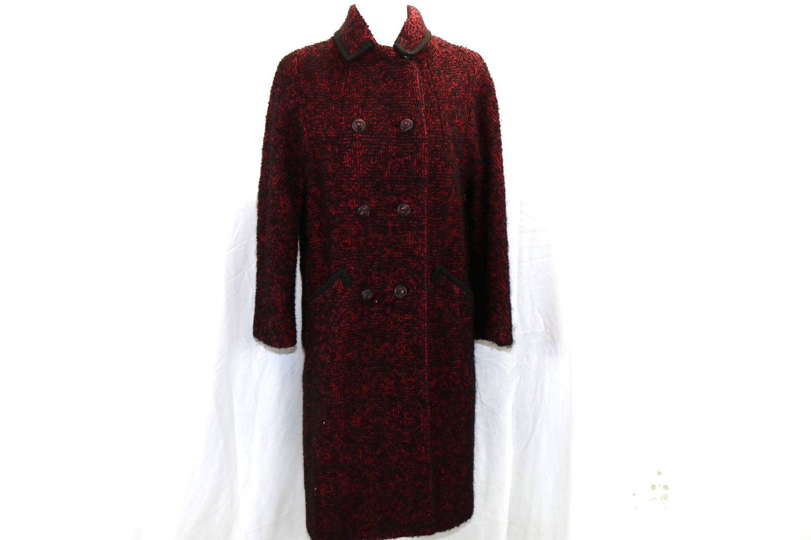 Vintage 1960's Red & Black Flocked Wool Coat Fashioned by Bromleigh (1 of 10)