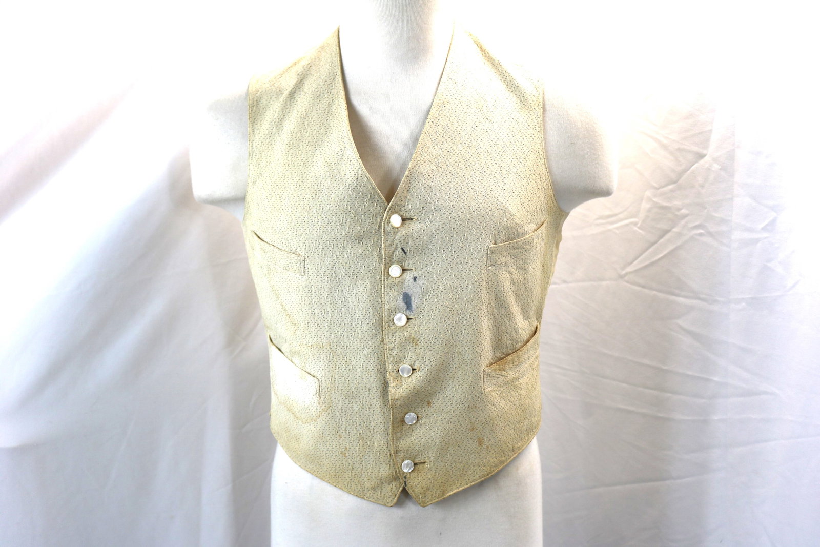 Men's Antique Textured Cotton Vest Circa 1900-20's: approx. 38 chest, has stains, and fade, see photo's