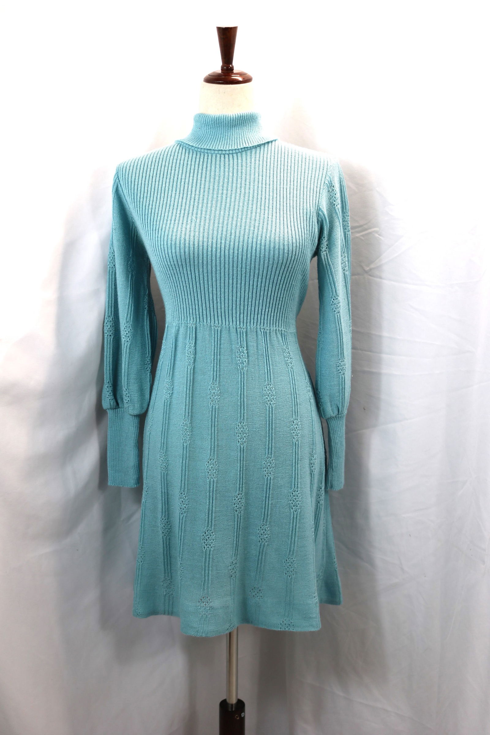 Vintage 1970's By Don Ocean Blue Knit Dress with Turtle Neck (1 of 7)