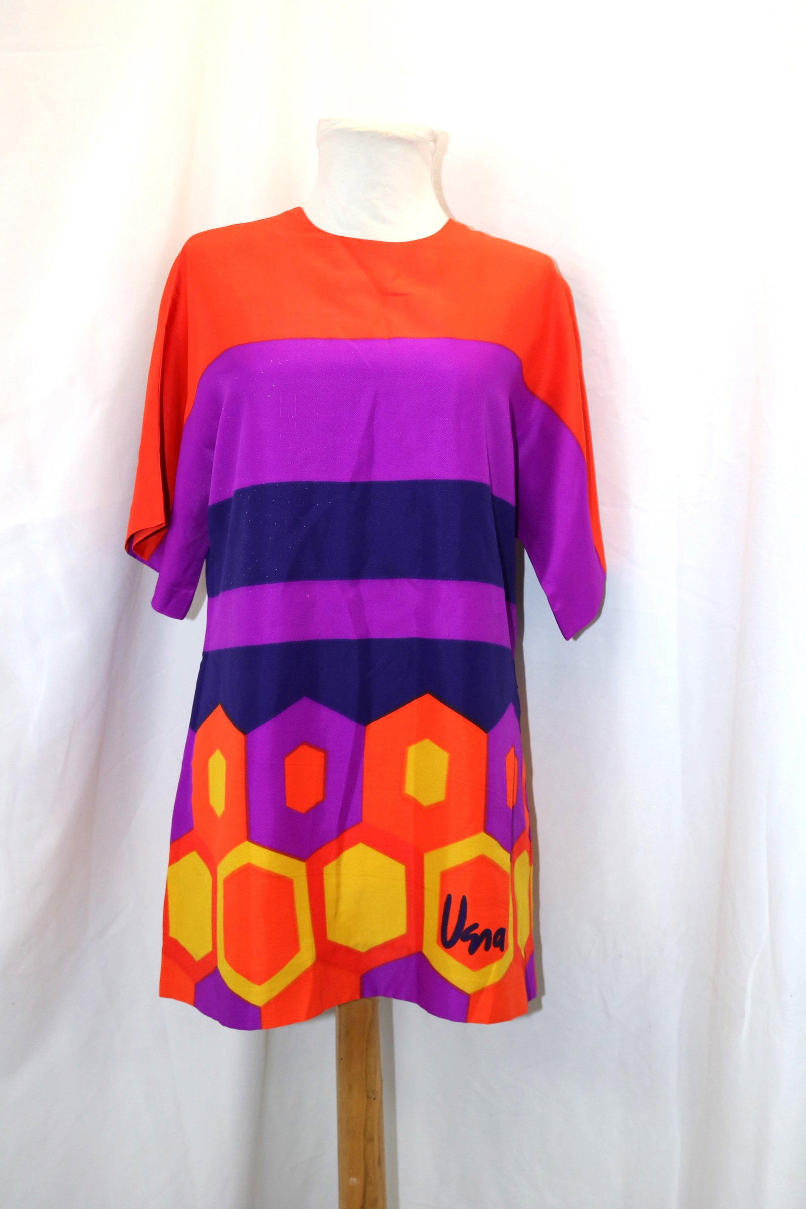 Vintage 1970's Vera Color Block Mini Dress/Tunic: approx. 38 bust, 36 waist, Needs Seam Repair, has tiny white dots that may wash out, see photo's