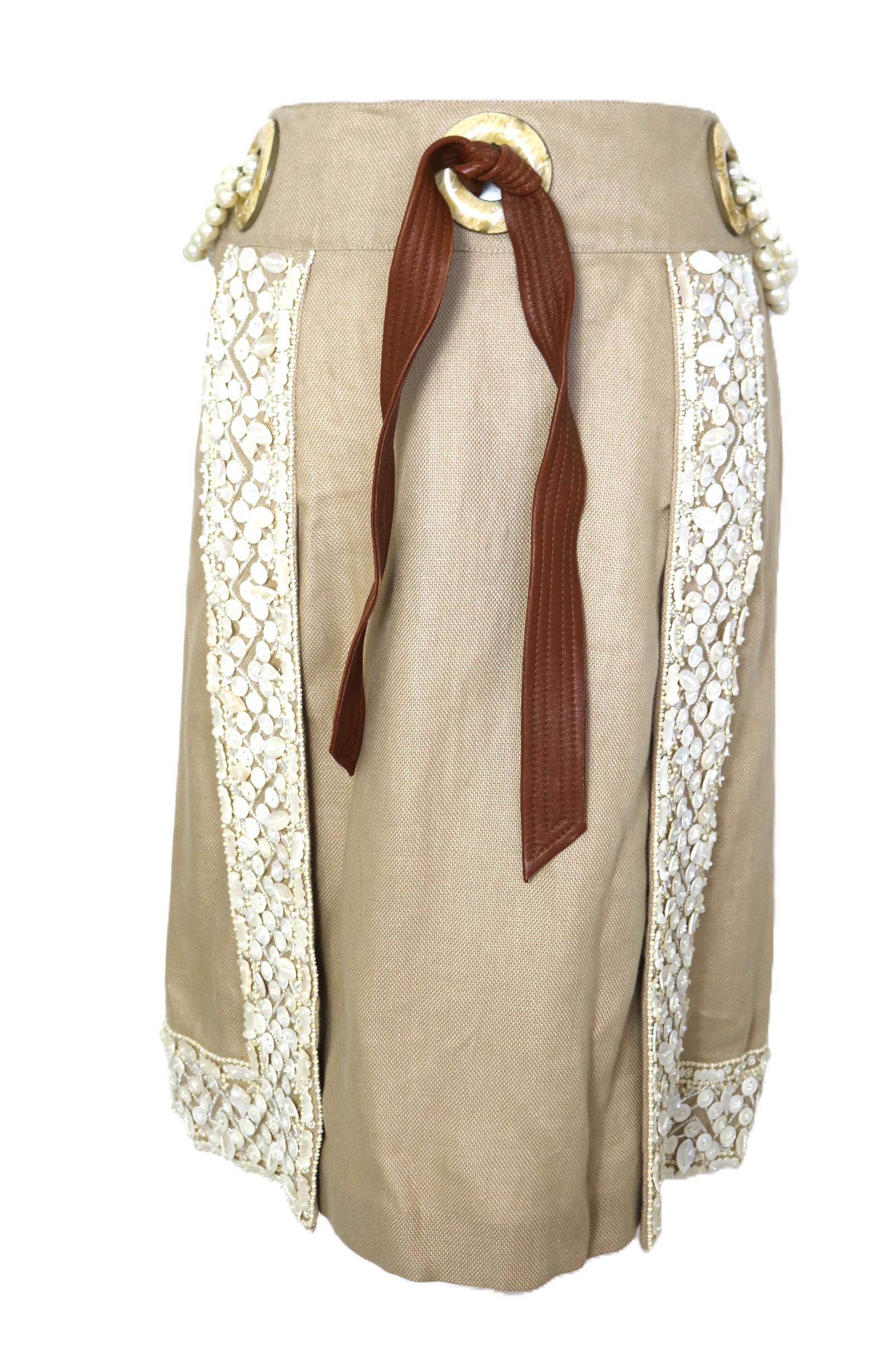 Vintage 1990's Valentino Cotton Skirt with Mother of Pearl & Leather (1 of 5)