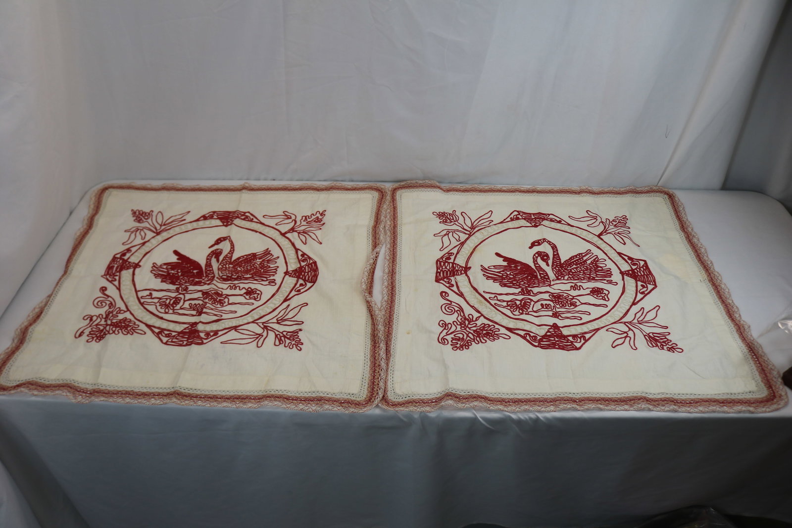 Victorian Hand Embroidered Turkey Red Pillow Sham/Covers, 30 x 28 (1 of 7)