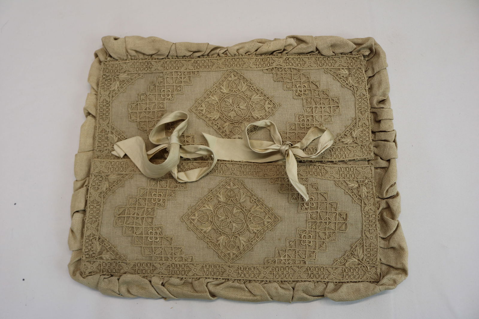 Antique Napkin/Tablecloth Storage Cover with Lace: see photo's