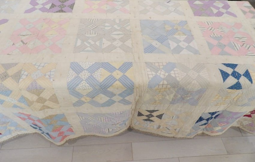 Antique Hand Tied & Stitched Bed Quilt, 76 x 84 (1 of 20)