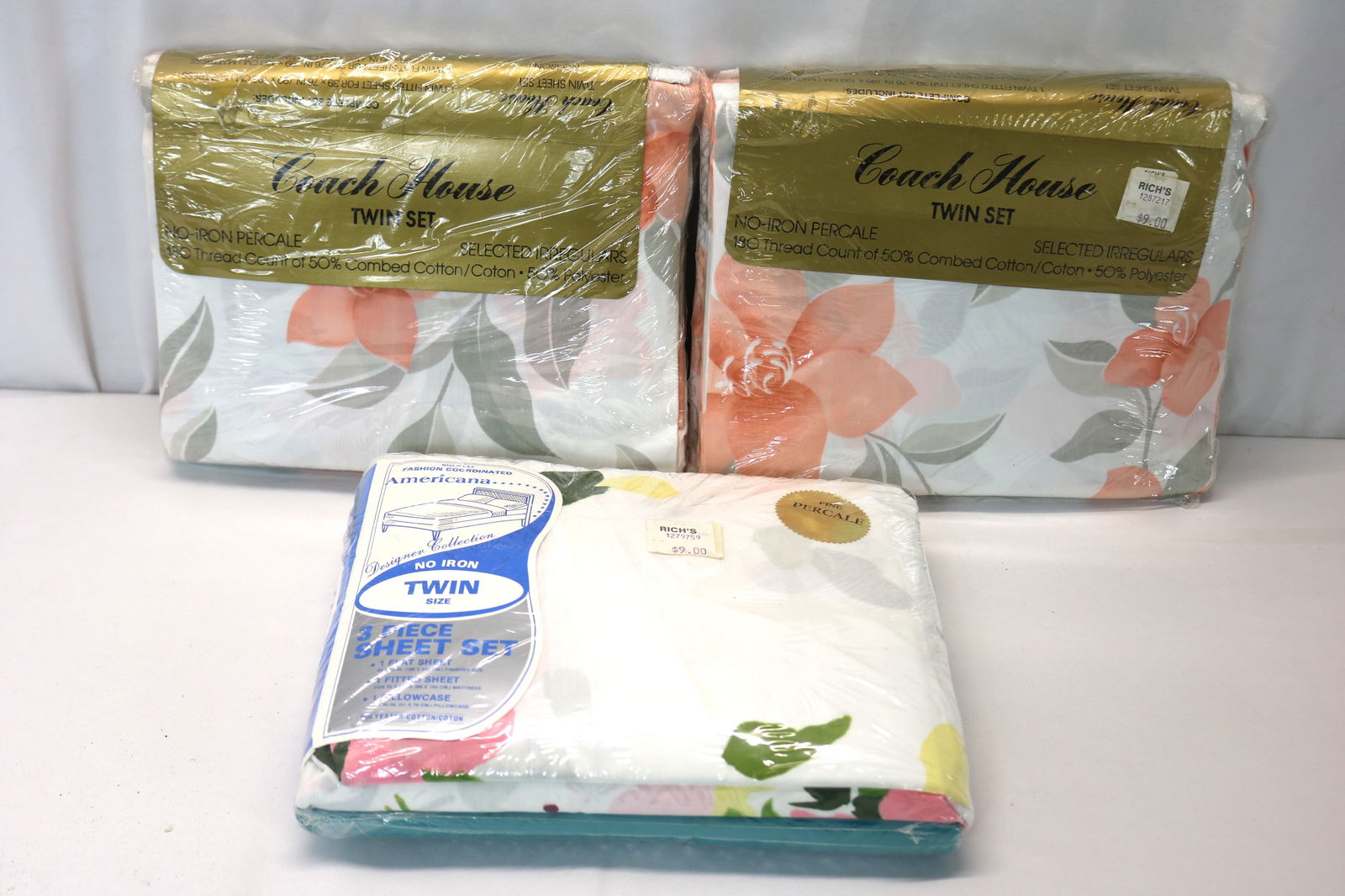 Lot of 3 Sets Twin Size Percale Sheets, Old Store Stock (1 of 5)