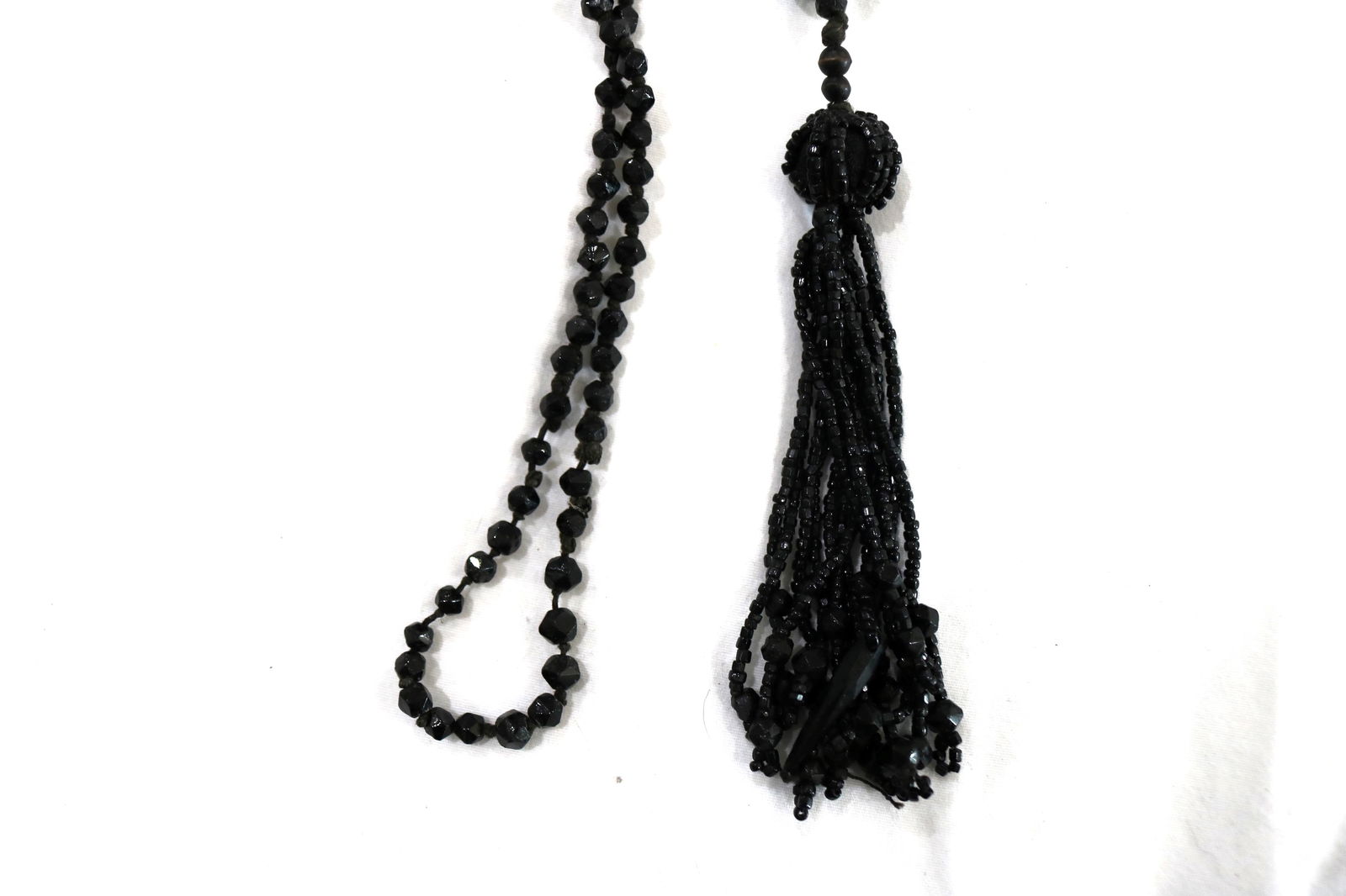 Victorian Black Jet Glass Beaded Necklace with Tassel (1 of 3)