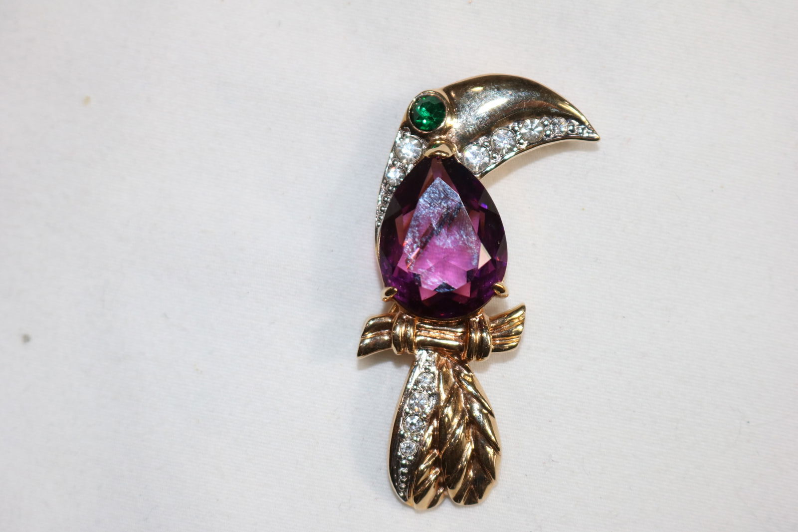 Sweet Vintage Parrot Bird Brooch with Large Purple Stone (1 of 3)