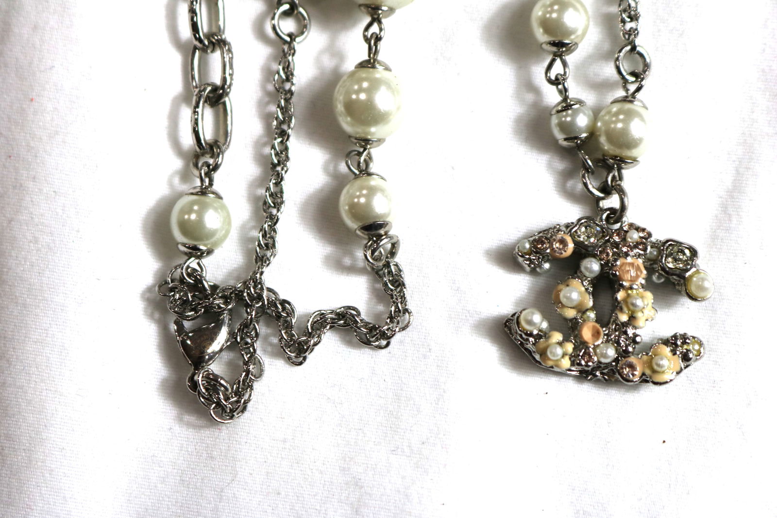 Vintage Chanel Silver Tone Beaded Necklace with Signature Pendants (1 of 6)