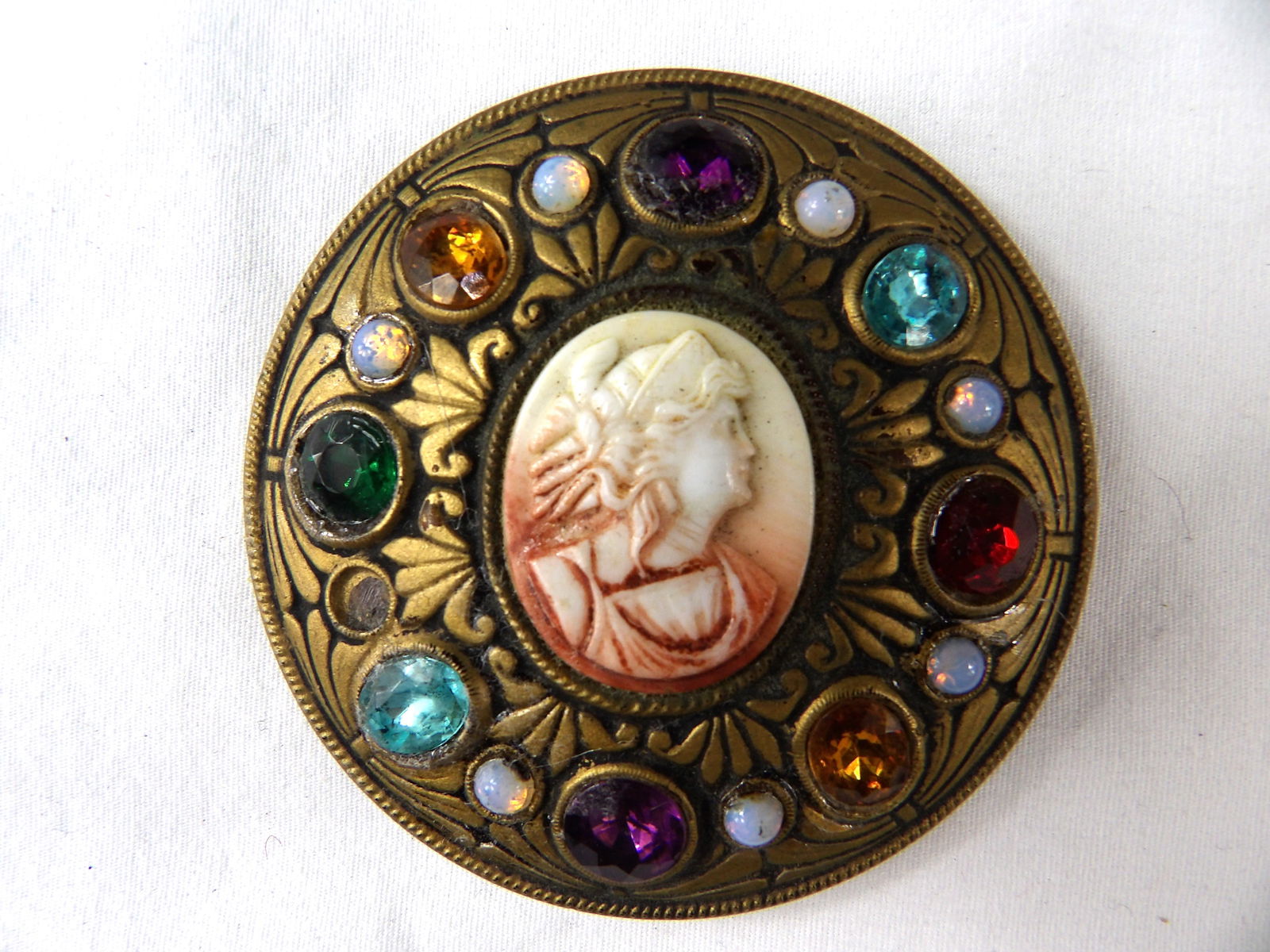 Vintage German Purple Amethyst  Dress Box with Colorful Rhinestones & Cameo (1 of 4)