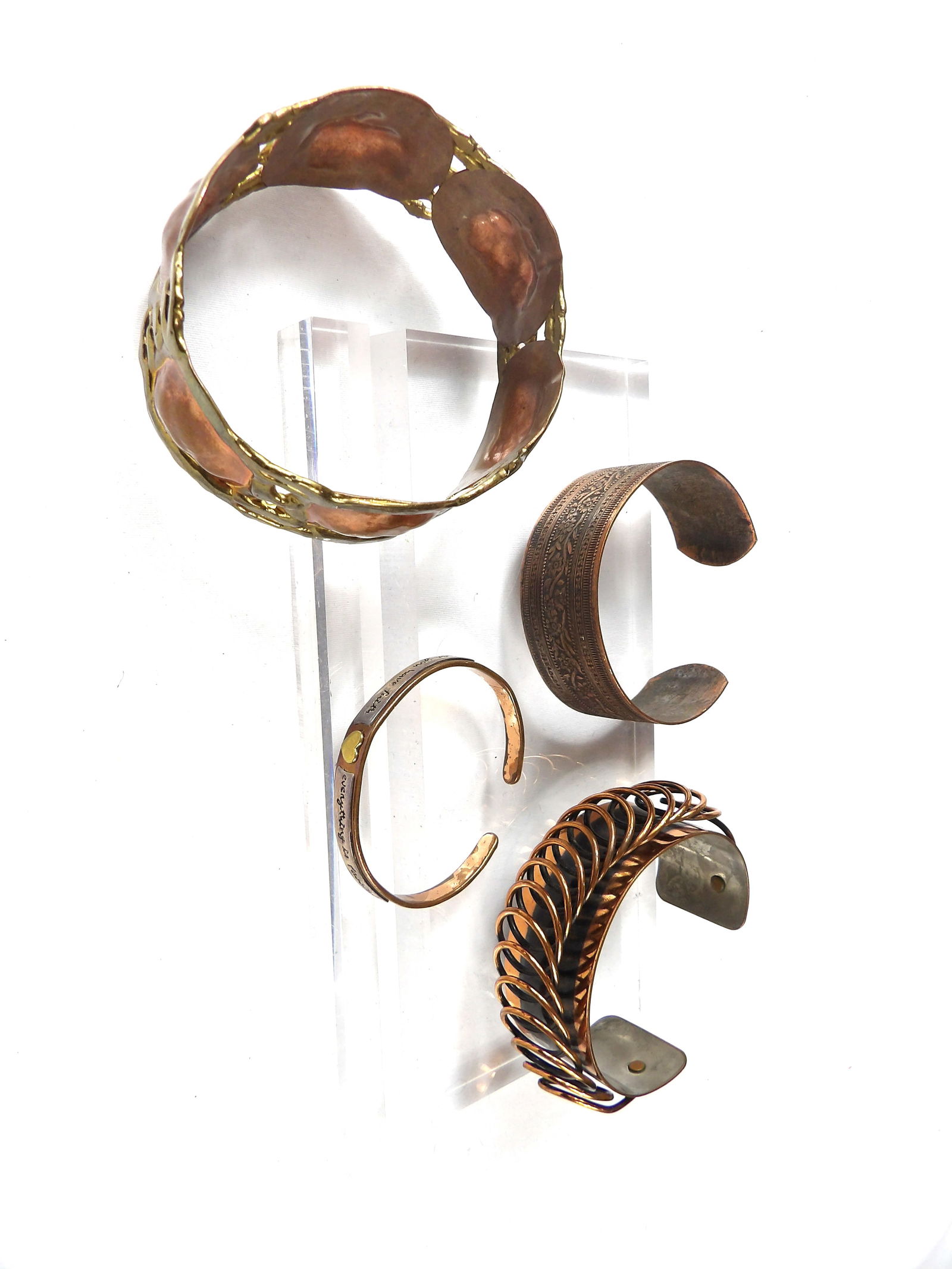 Lot of 4 Vintage Copper Clamper Bracelets, 1 Signed Far Fetched (1 of 14)