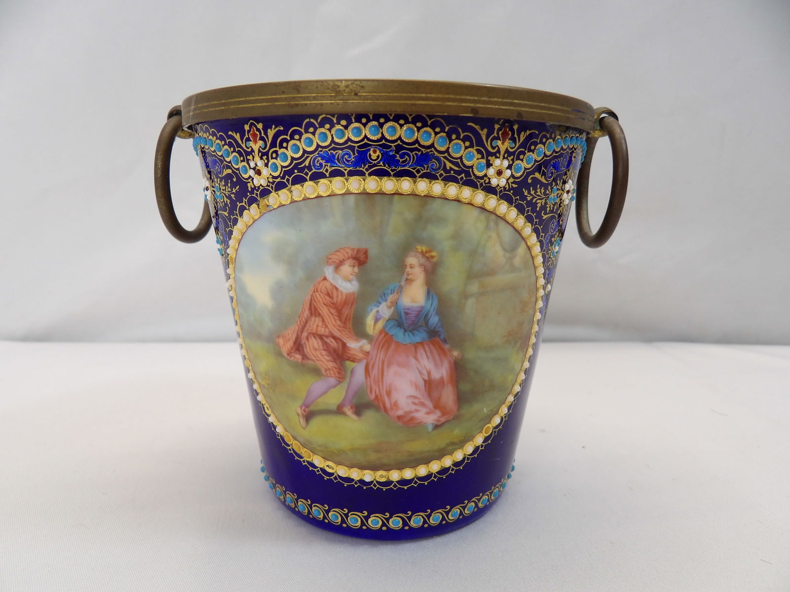 Beautiful Antique Enamel Hand Painted Pot (1 of 6)