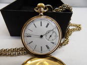 Antique 18K Gold Pocket Watch with Gold Tone Chain