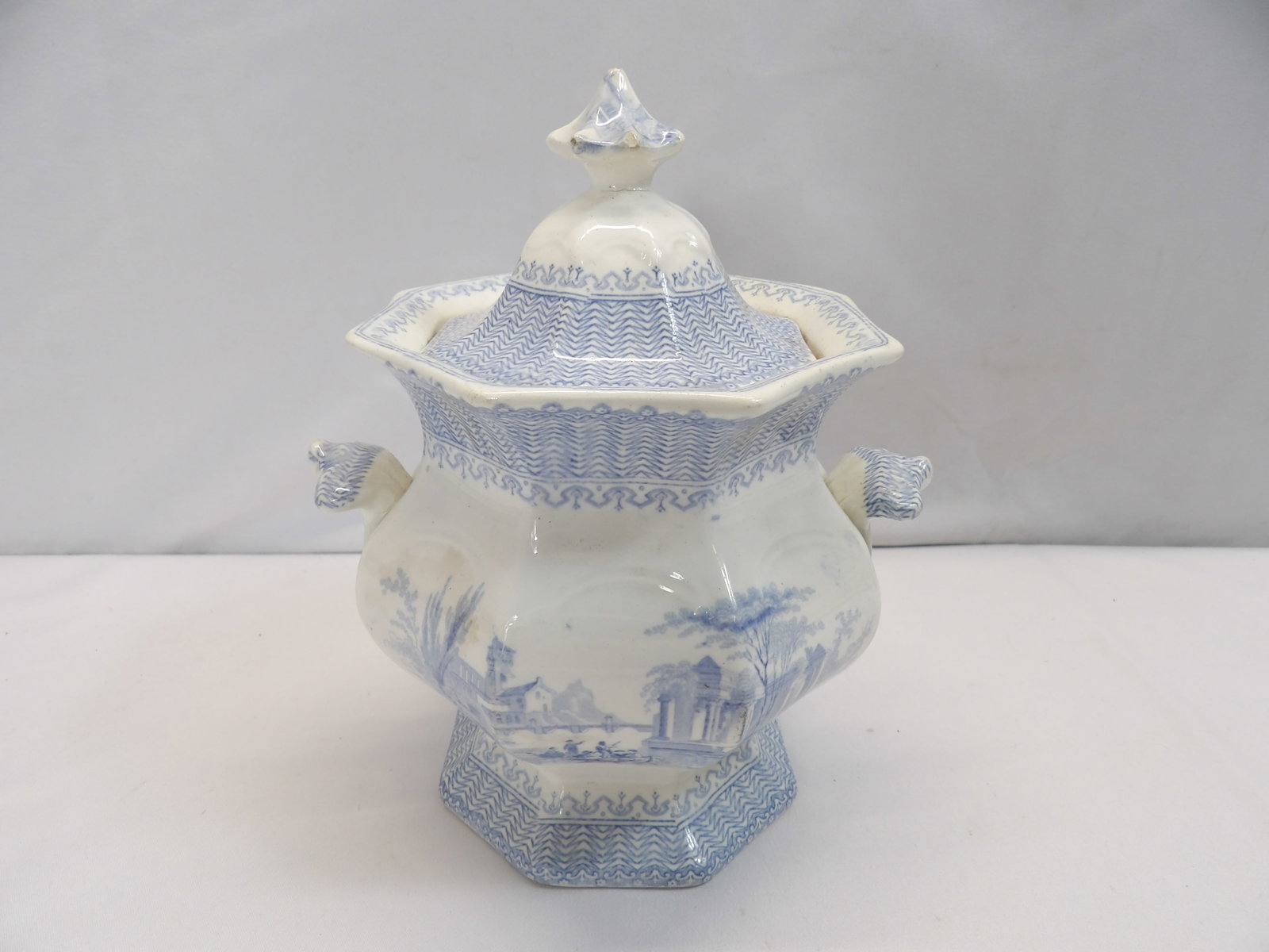 Vintage Clementson Young & Jameson Ironstone Covered Sugar: approx. 8 inches to top of lid, some chips, see photo's